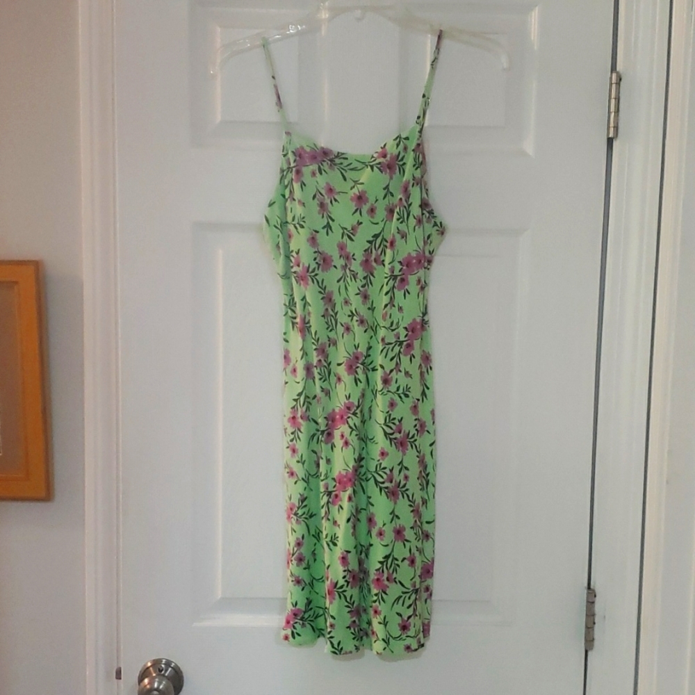 Zara green floral satin slip mini dress